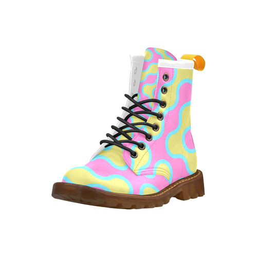 blue pink and yellow abstract 5 High Grade PU Leather Martin Boots For Women Model 402H