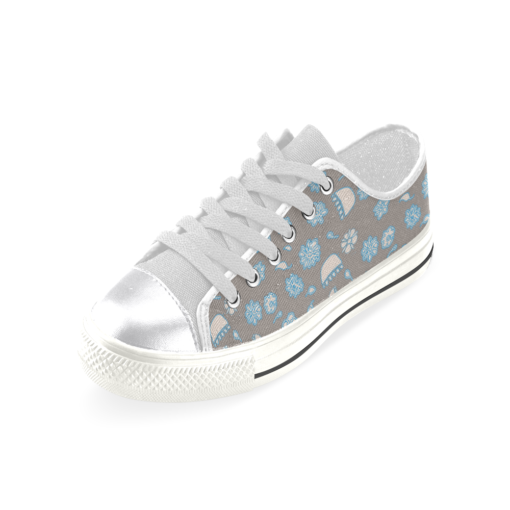 floral gray and blue Women's Classic Canvas Shoes (Model 018)