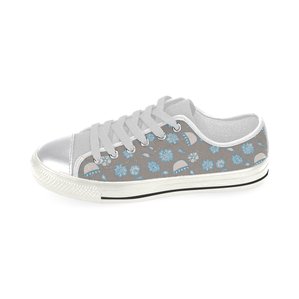 floral gray and blue Women's Classic Canvas Shoes (Model 018)