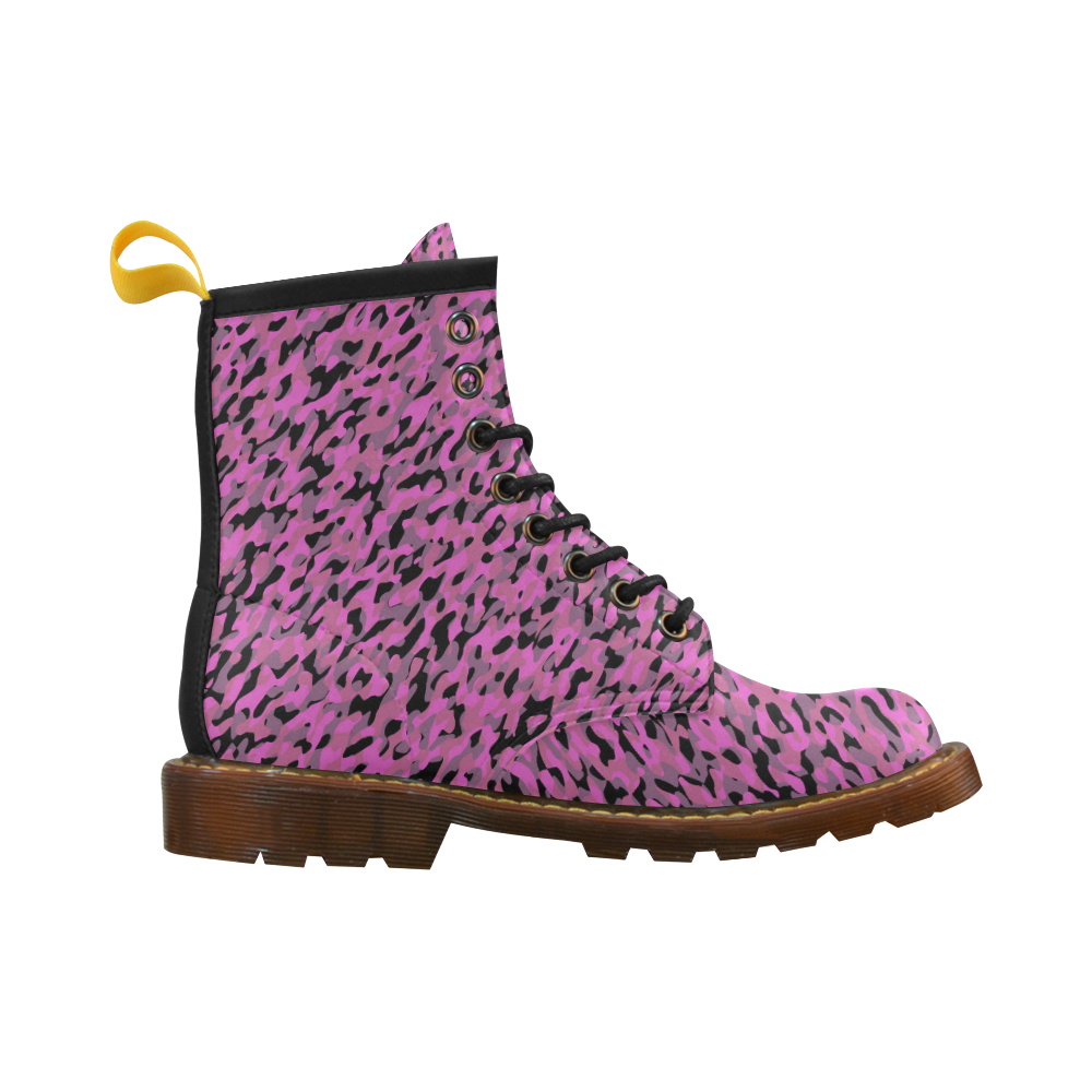 fuchsia gray camouflage abstract High Grade PU Leather Martin Boots For Women Model 402H