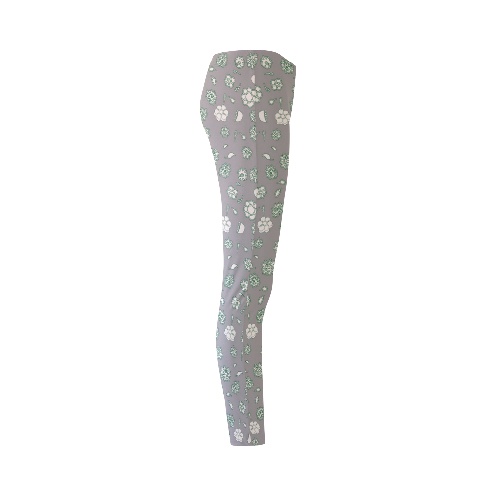 floral gray and green Cassandra Women's Leggings (Model L01)
