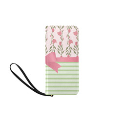 Green Stripes, Pink Roses with Pink Bow, Floral Pattern Women's Clutch Purse (Model 1637)
