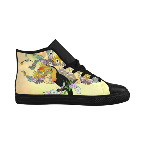 Toucan with flowers Aquila High Top Microfiber Leather Men's Shoes/Large Size (Model 032)