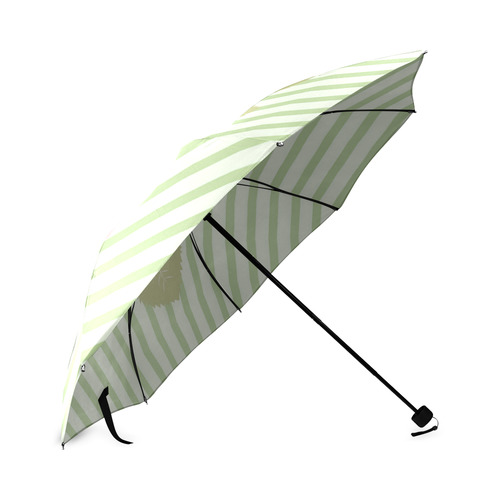 Green Stripes with a Pink Rose and Green Leaves Foldable Umbrella (Model U01)