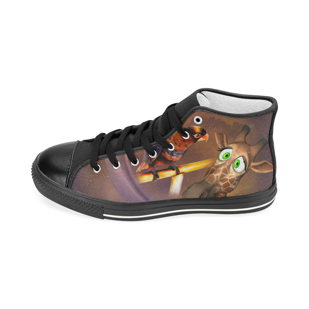 Funny giraffe with parrot Men’s Classic High Top Canvas Shoes (Model 017)