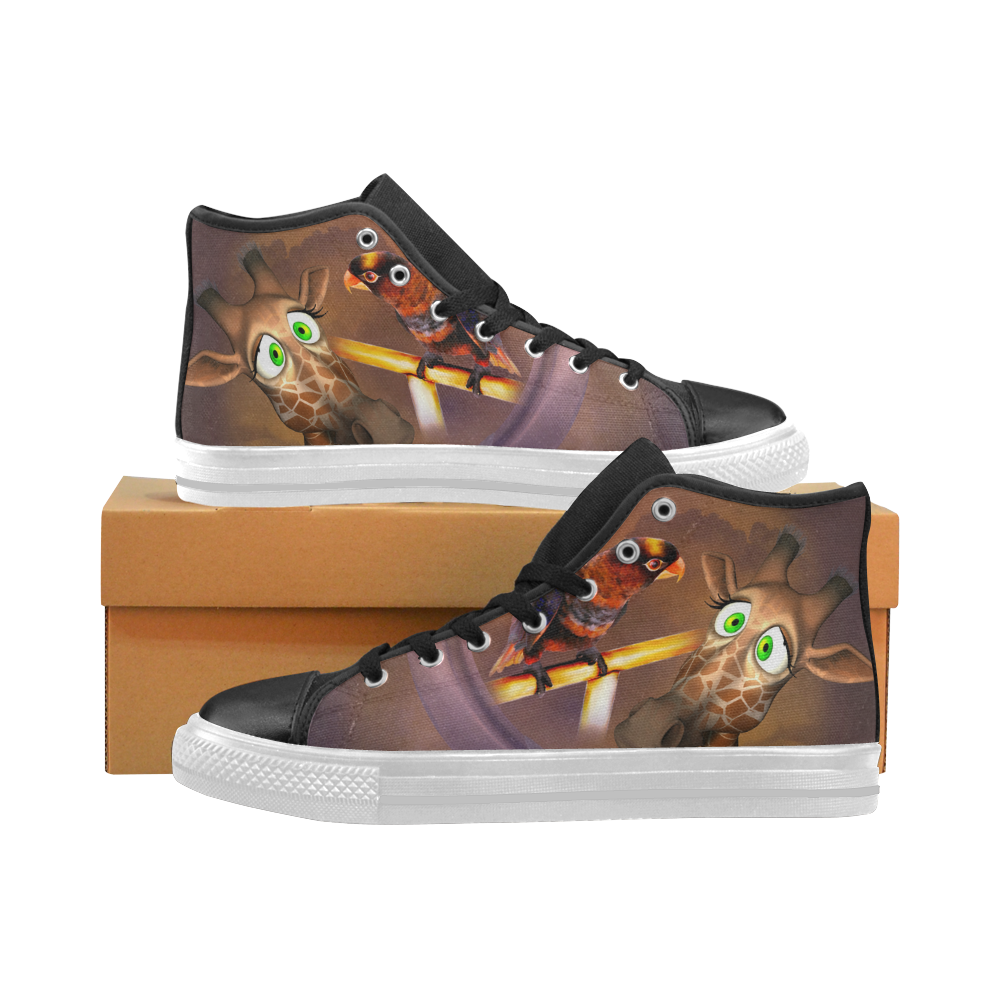 Funny giraffe with parrot Men’s Classic High Top Canvas Shoes (Model 017)