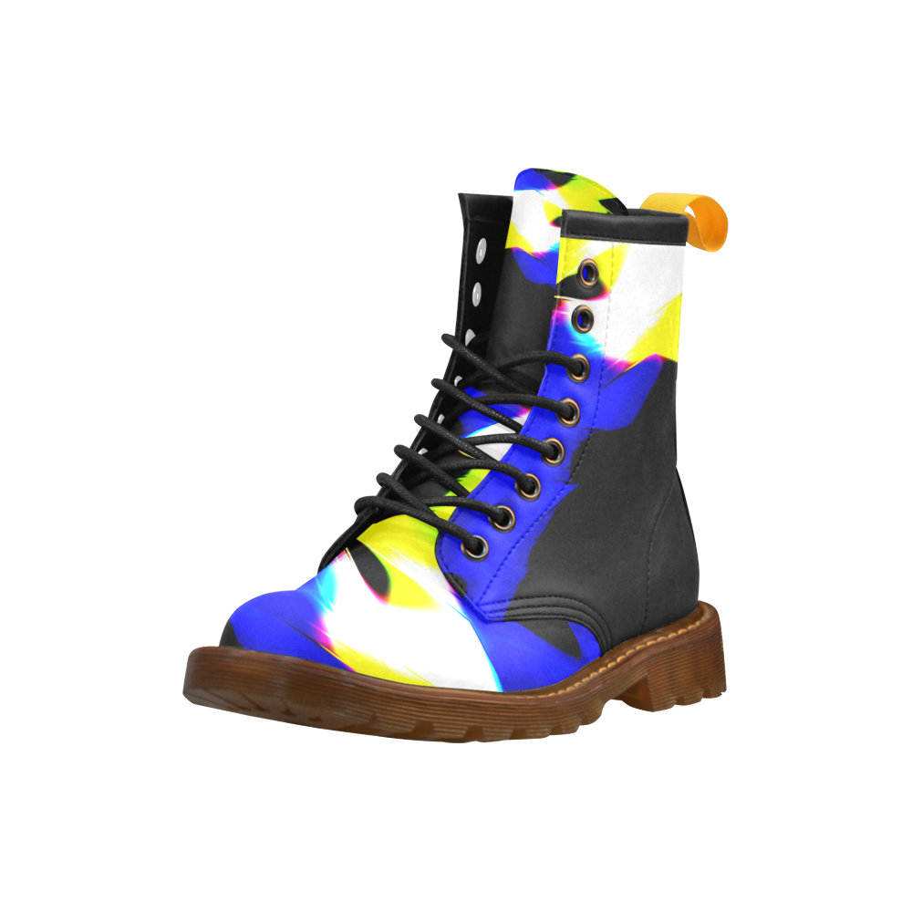 blue and yellow abstract High Grade PU Leather Martin Boots For Women Model 402H