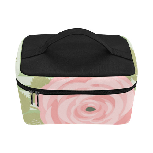 Green Stripes with a Pink Rose and Green Leaves Cosmetic Bag/Large (Model 1658)