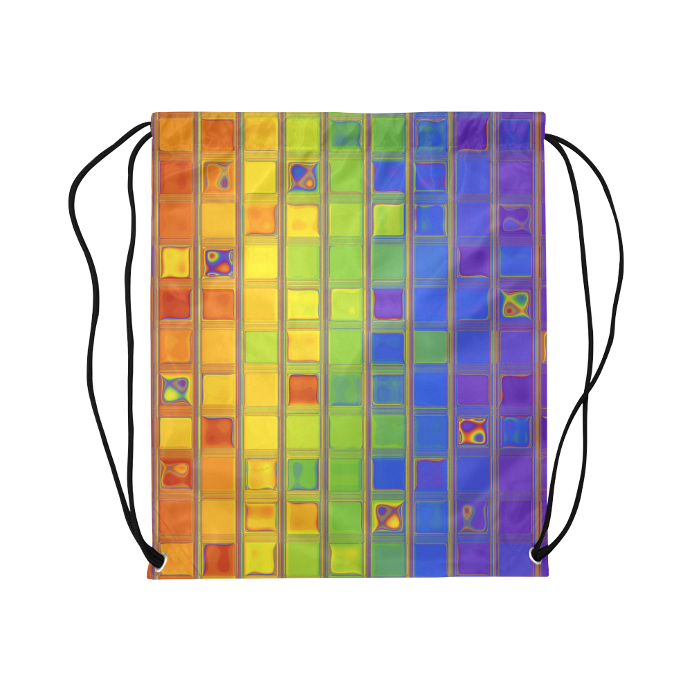 square rainbow Large Drawstring Bag Model 1604 (Twin Sides)  16.5"(W) * 19.3"(H)