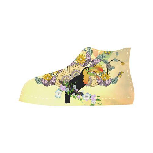 Toucan with flowers Aquila High Top Microfiber Leather Men's Shoes/Large Size (Model 032)