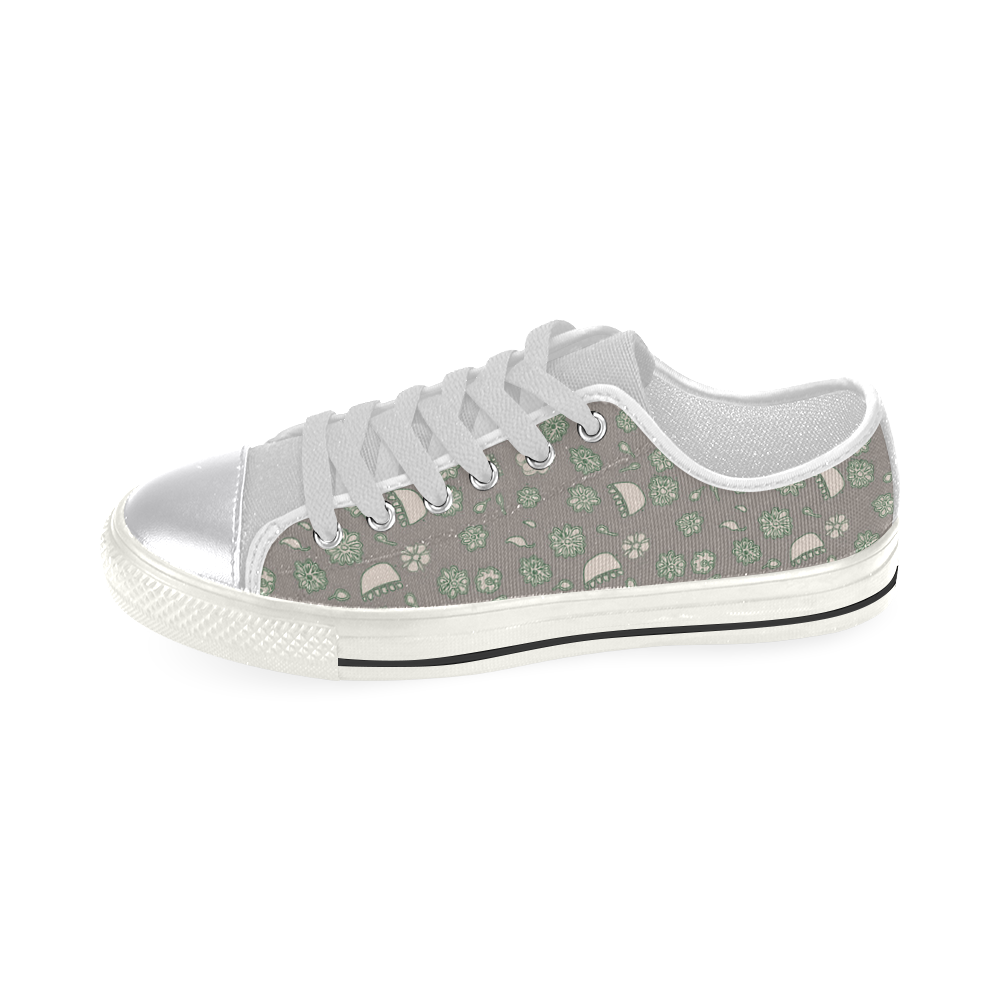 floral gray and green Women's Classic Canvas Shoes (Model 018)