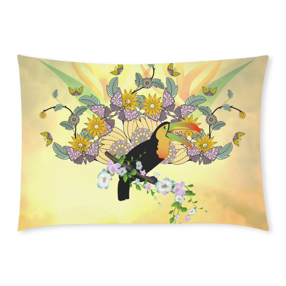Toucan with flowers Custom Rectangle Pillow Case 20x30 (One Side)