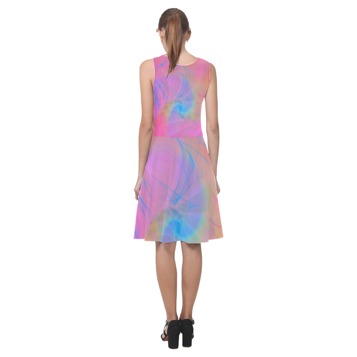 Pretty Pink and Blue Painted Fractal Atalanta Casual Sundress(Model D04)