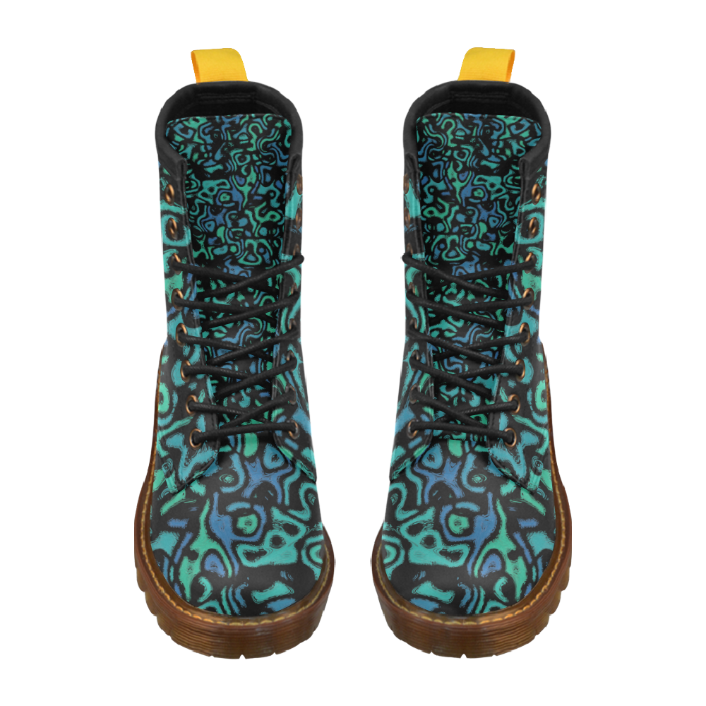 blue and green abstract 4 High Grade PU Leather Martin Boots For Women Model 402H