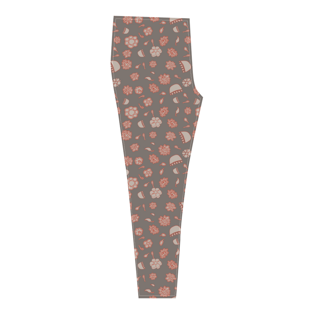 floral gray and red Cassandra Women's Leggings (Model L01)