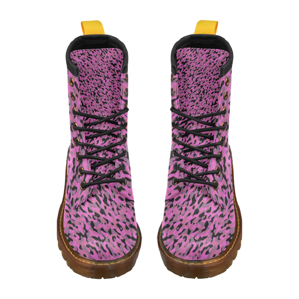 fuchsia gray camouflage abstract High Grade PU Leather Martin Boots For Women Model 402H