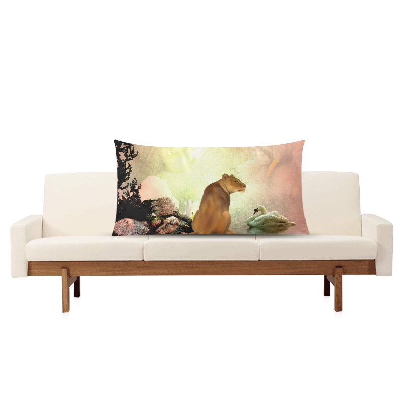 Awesome lioness in a fantasy world Rectangle Pillow Case 20"x36"(Twin Sides)
