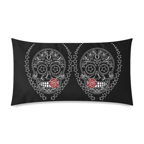 Sugar Skull Red Rose Rectangle Pillow Case 20"x36"(Twin Sides)