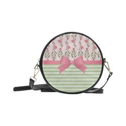 Green Stripes, Pink Roses with Pink Bow, Floral Pattern Round Sling Bag (Model 1647)