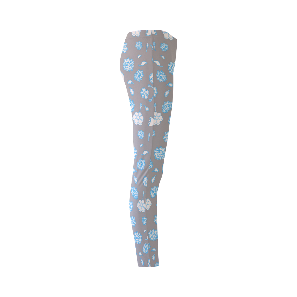 floral gray and blue Cassandra Women's Leggings (Model L01)