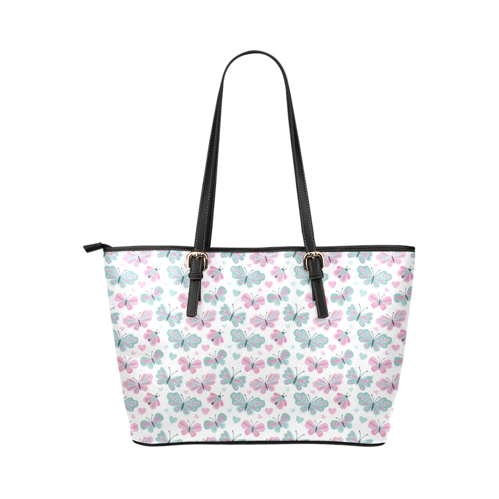 Cute Pastel Butterflies Leather Tote Bag/Small (Model 1651)