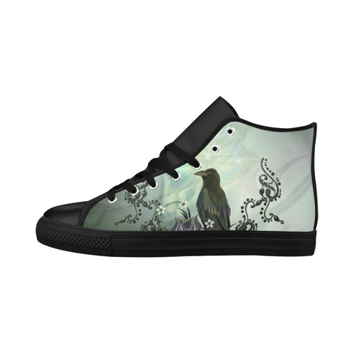 Raven with flowers Aquila High Top Microfiber Leather Men's Shoes/Large Size (Model 032)