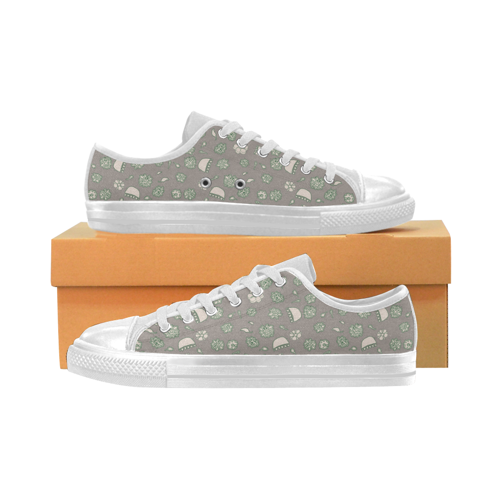 floral gray and green Women's Classic Canvas Shoes (Model 018)