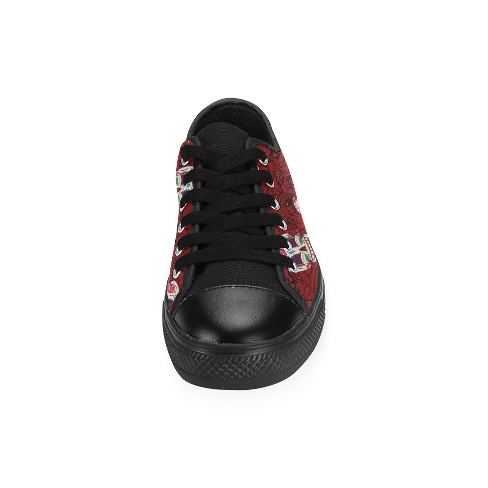 Rose Sugar Skull Low Top Canvas Shoes for Kid (Model 018)