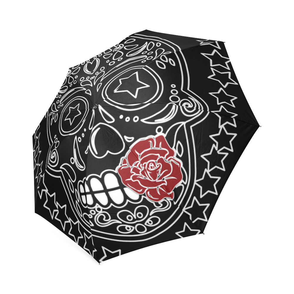 Sugar Skull Red Rose Foldable Umbrella (Model U01)