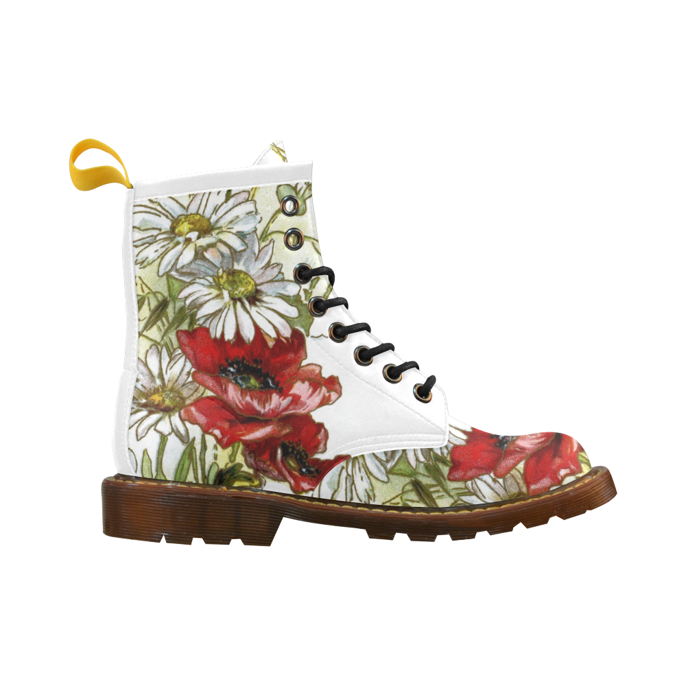 Vintage Floral Daisies Poppies High Grade PU Leather Martin Boots For Women Model 402H