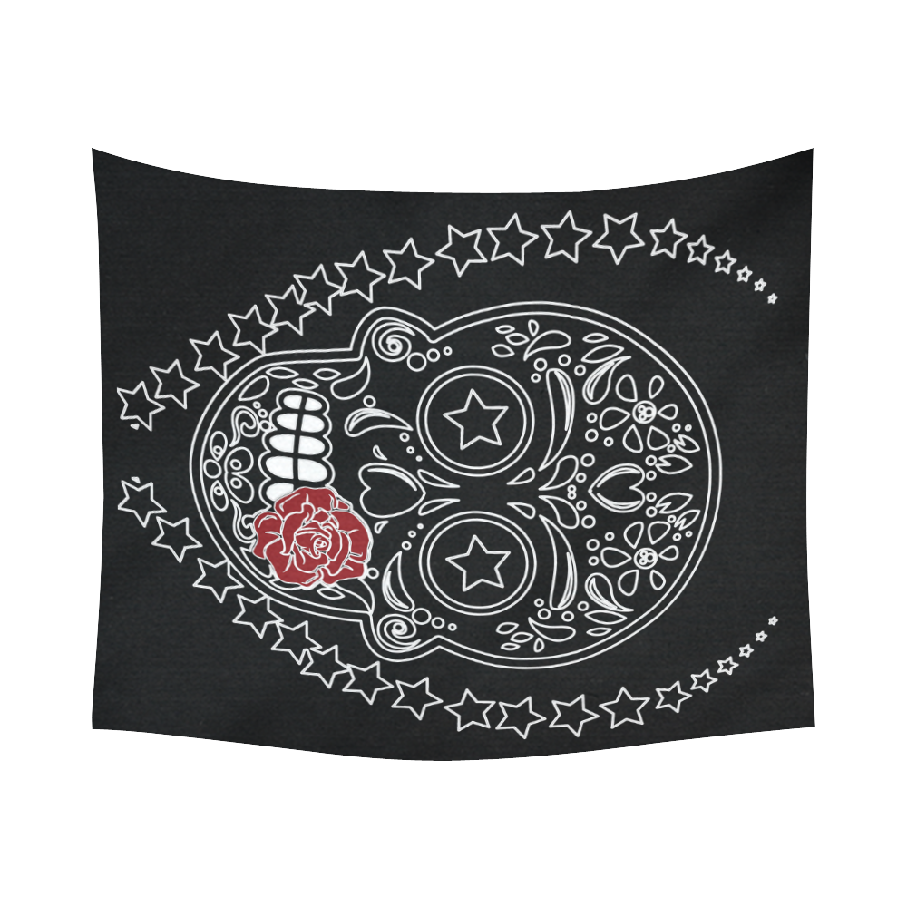 Sugar Skull Red Rose Cotton Linen Wall Tapestry 60"x 51"