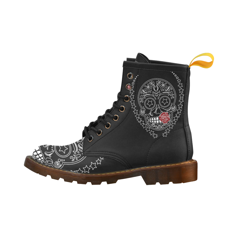 Sugar Skull Red Rose High Grade PU Leather Martin Boots For Women Model 402H