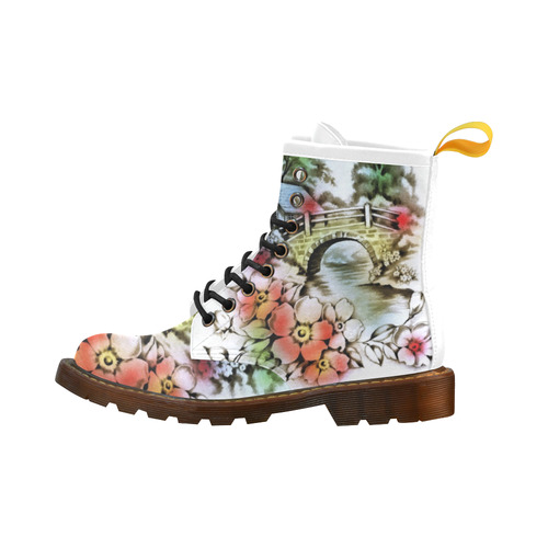 Vintage Home and Flower Garden with Bridge High Grade PU Leather Martin Boots For Women Model 402H