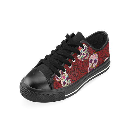 Rose Sugar Skull Canvas Women's Shoes/Large Size (Model 018)