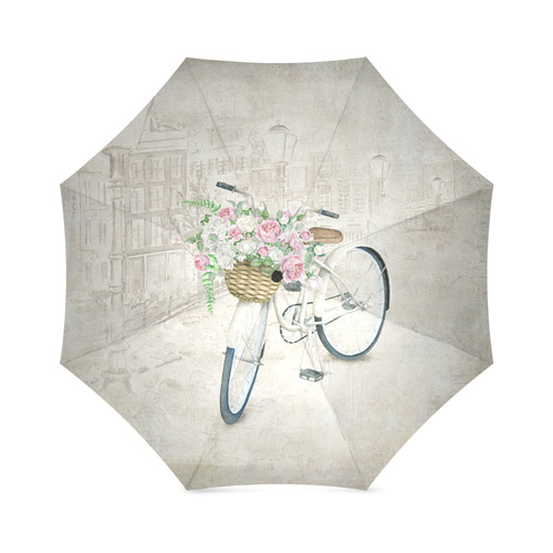 Vintage bicycle with roses basket Foldable Umbrella (Model U01)