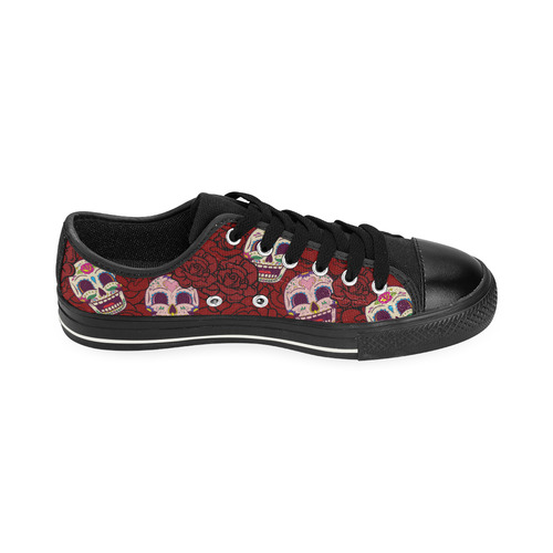 Rose Sugar Skull Low Top Canvas Shoes for Kid (Model 018)