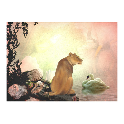 Awesome lioness in a fantasy world Cotton Linen Tablecloth 60"x 84"