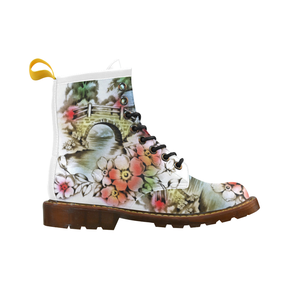 Vintage Home and Flower Garden with Bridge High Grade PU Leather Martin Boots For Women Model 402H