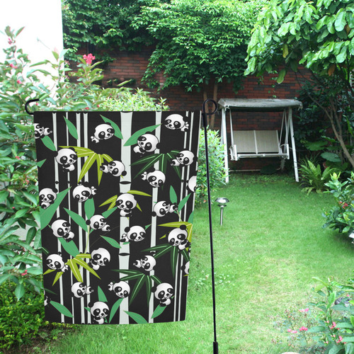 Satisfied and Happy Panda Babies on Bamboo Garden Flag 12‘’x18‘’（Without Flagpole）
