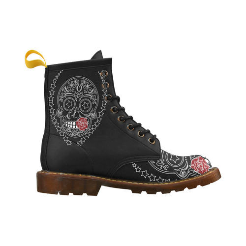 Sugar Skull Red Rose High Grade PU Leather Martin Boots For Women Model 402H