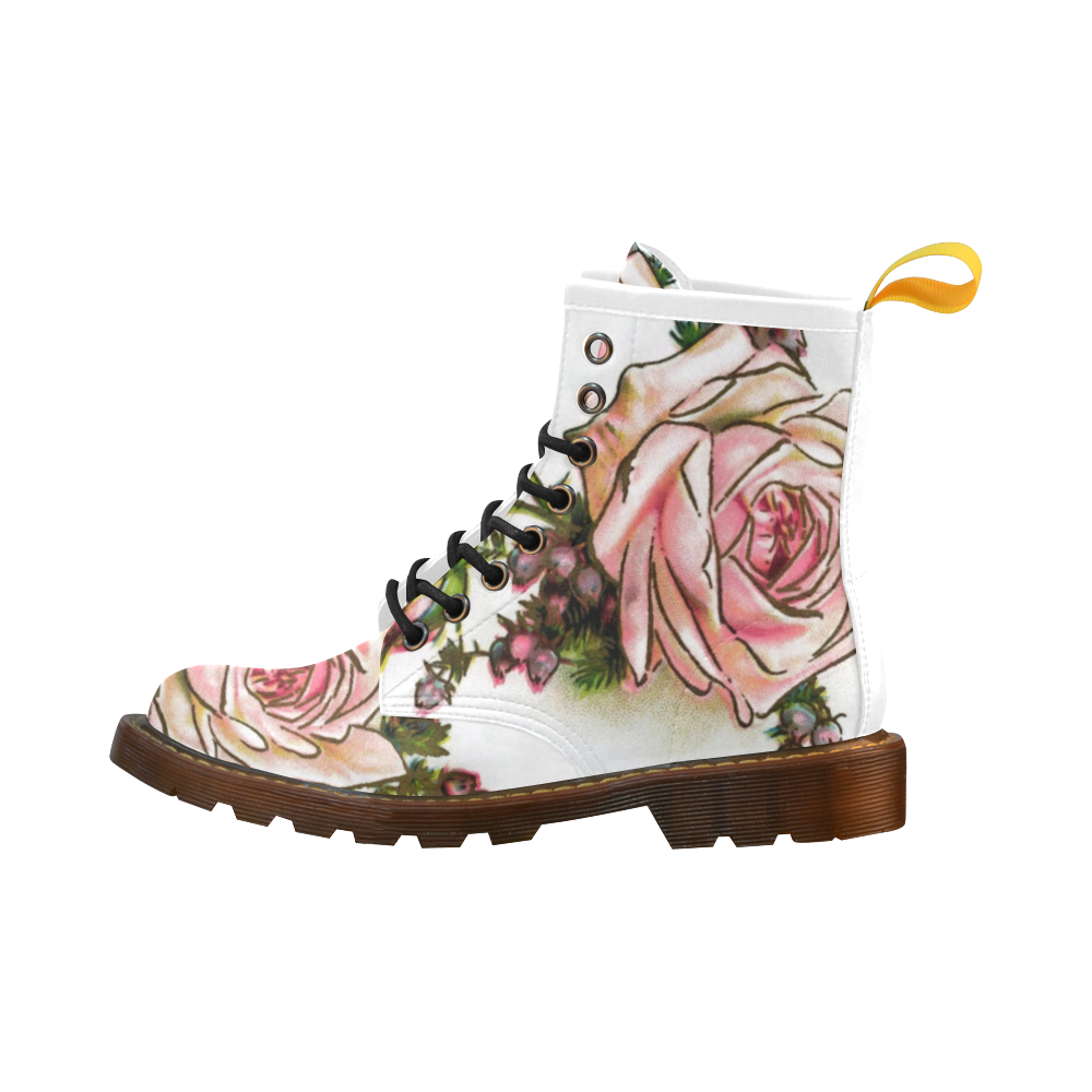 Vintage Rose Floral High Grade PU Leather Martin Boots For Women Model 402H