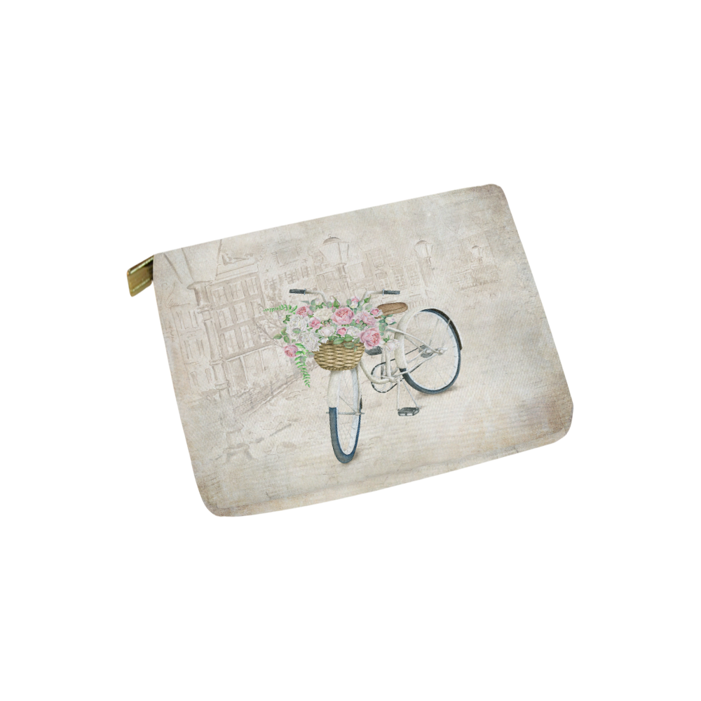 Vintage bicycle with roses basket Carry-All Pouch 6''x5''