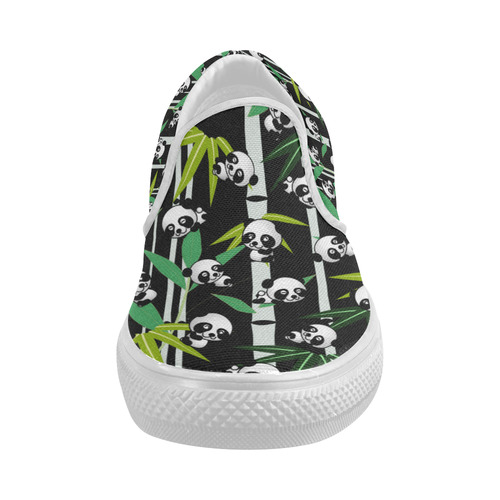 Satisfied and Happy Panda Babies on Bamboo Women's Slip-on Canvas Shoes (Model 019)