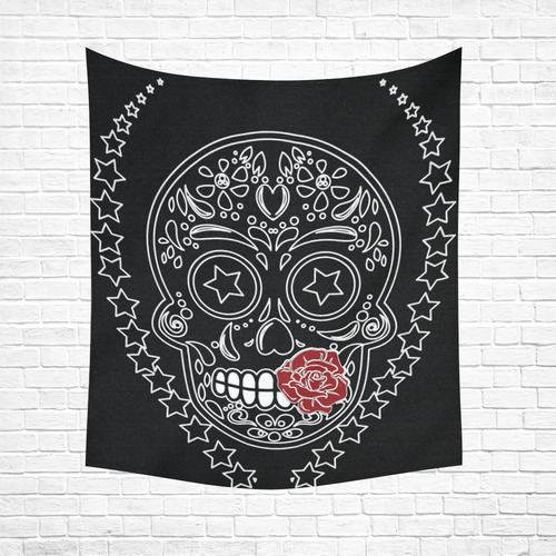 Sugar Skull Red Rose Cotton Linen Wall Tapestry 51"x 60"