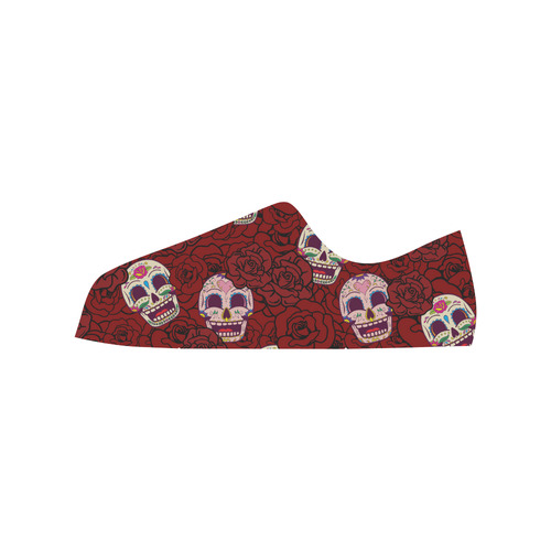 Rose Sugar Skull Low Top Canvas Shoes for Kid (Model 018)