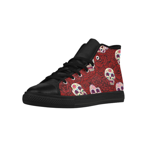 Rose Sugar Skull Aquila High Top Microfiber Leather Women's Shoes/Large Size (Model 032)