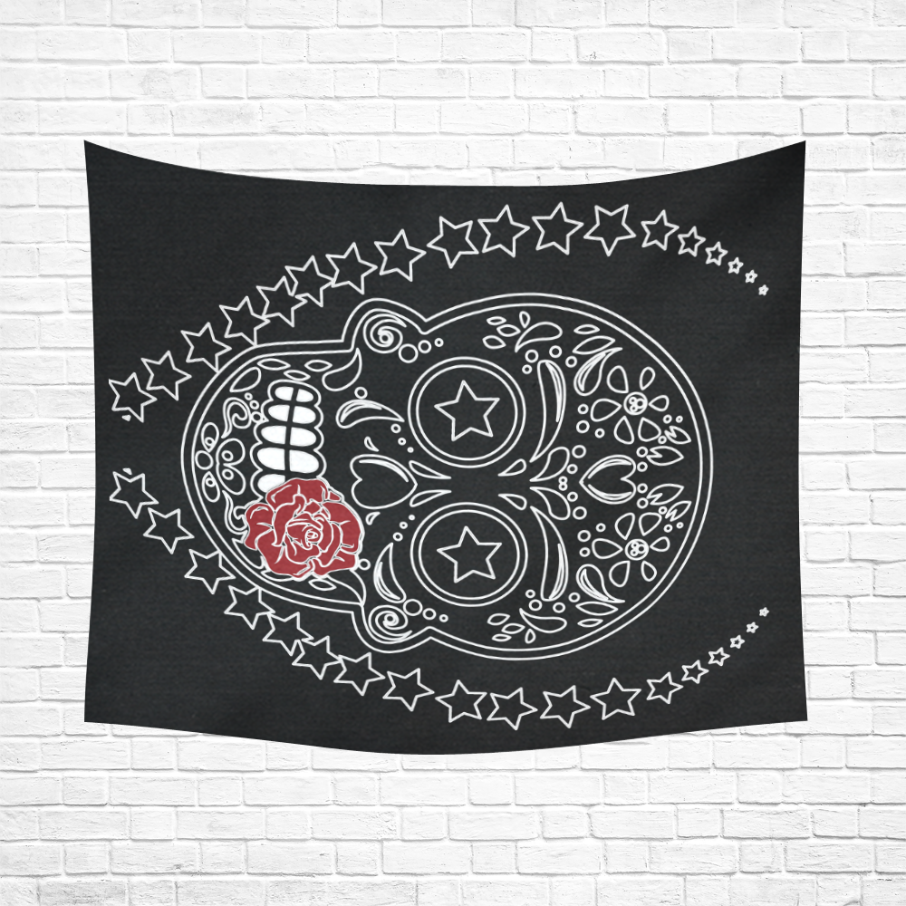 Sugar Skull Red Rose Cotton Linen Wall Tapestry 60"x 51"