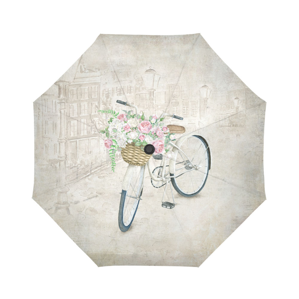 Vintage bicycle with roses basket Auto-Foldable Umbrella (Model U04)