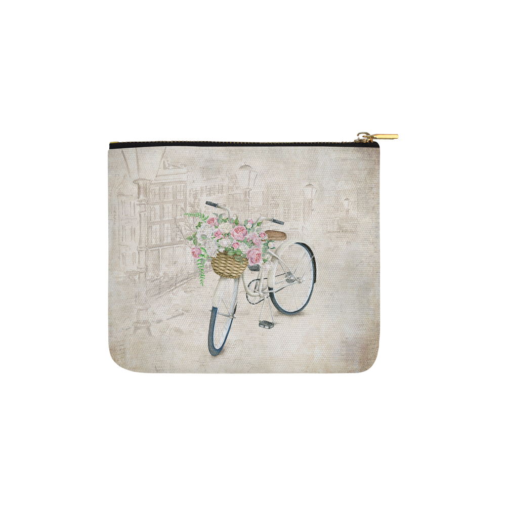 Vintage bicycle with roses basket Carry-All Pouch 6''x5''