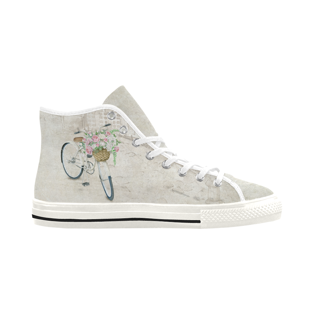 Vintage bicycle with roses basket Vancouver H Women's Canvas Shoes (1013-1)